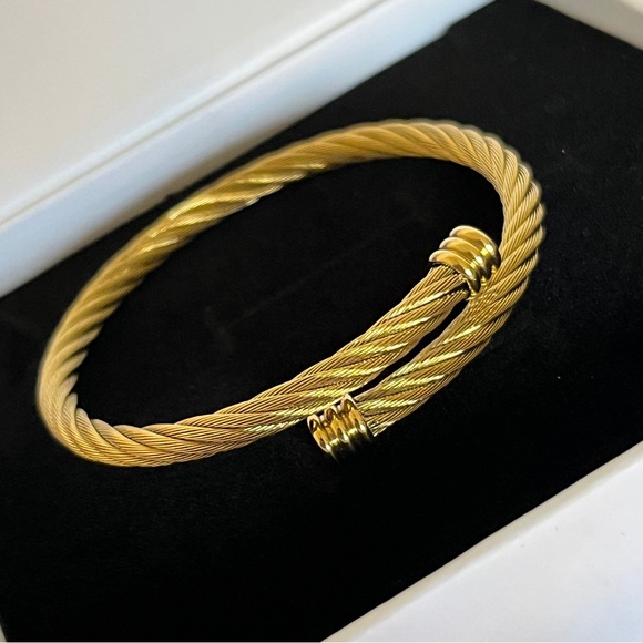 Jewelry - 18K Gold Plated Stainless Steel Luxe Twist Cable Cuff Bracelet